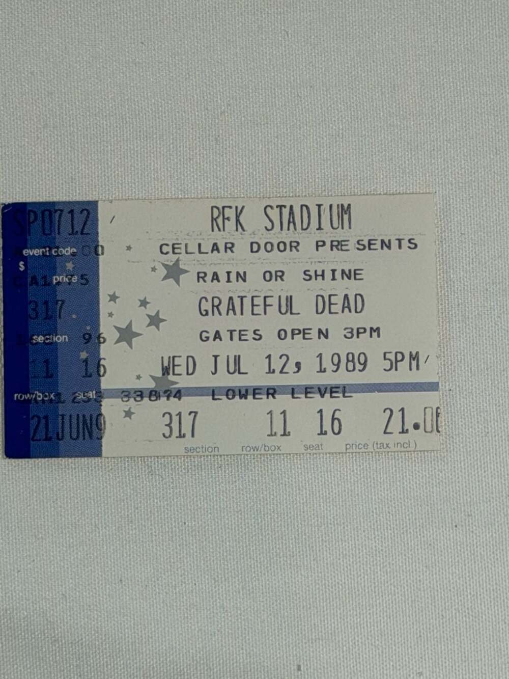 GRATEFUL DEAD TICKET stub 07-12-1989 RFK‎ STADIUM